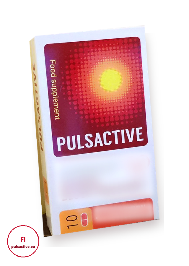 Pulsactive – punavalkoinen pakkaus, 10 kapselia, ravintolisä (valmistajan lause etupuolella on sumennettu)