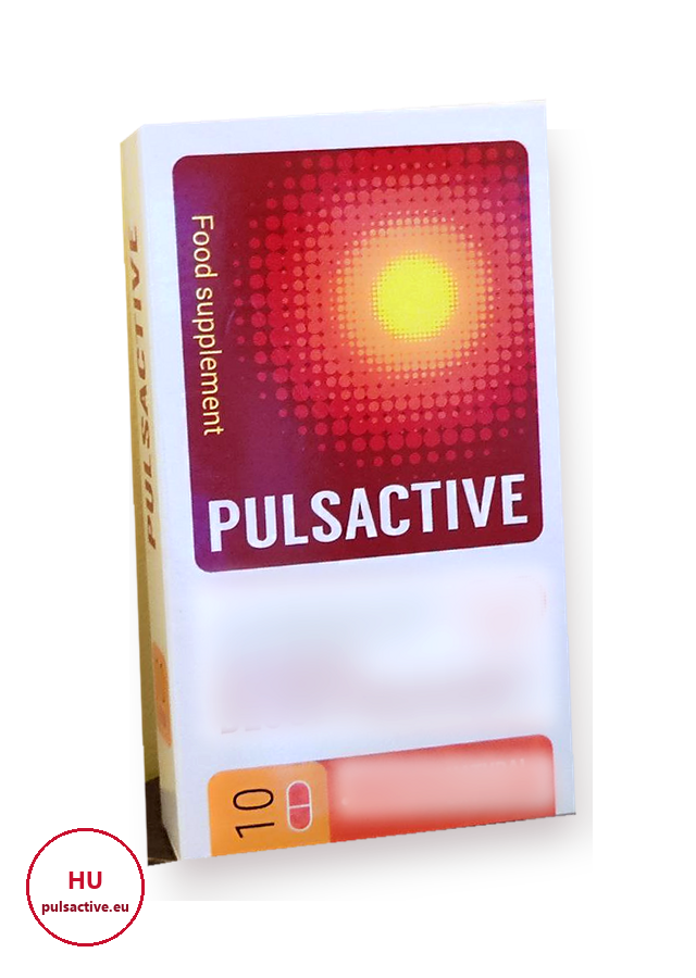 Pulsactive – piros-fehér doboz 10 kapszulával, étrend-kiegészítő (a gyártó előlapi mondata elmosva)