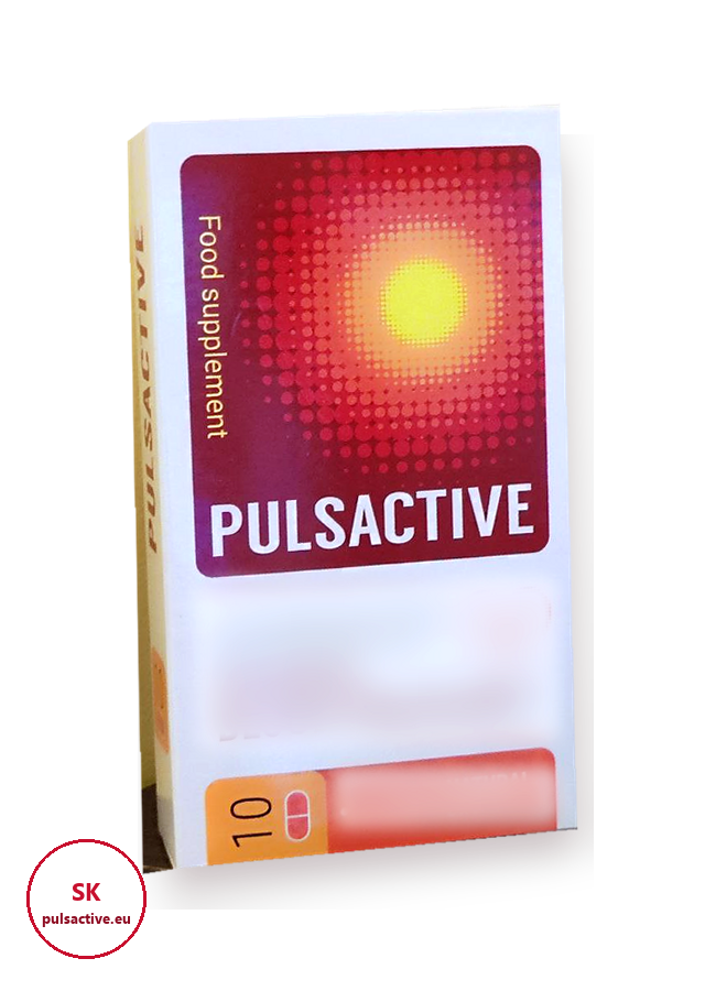 Pulsactive – červenobiela krabička s 10 kapsulami, výživový doplnok (veta výrobcu na prednej strane rozmazaná)